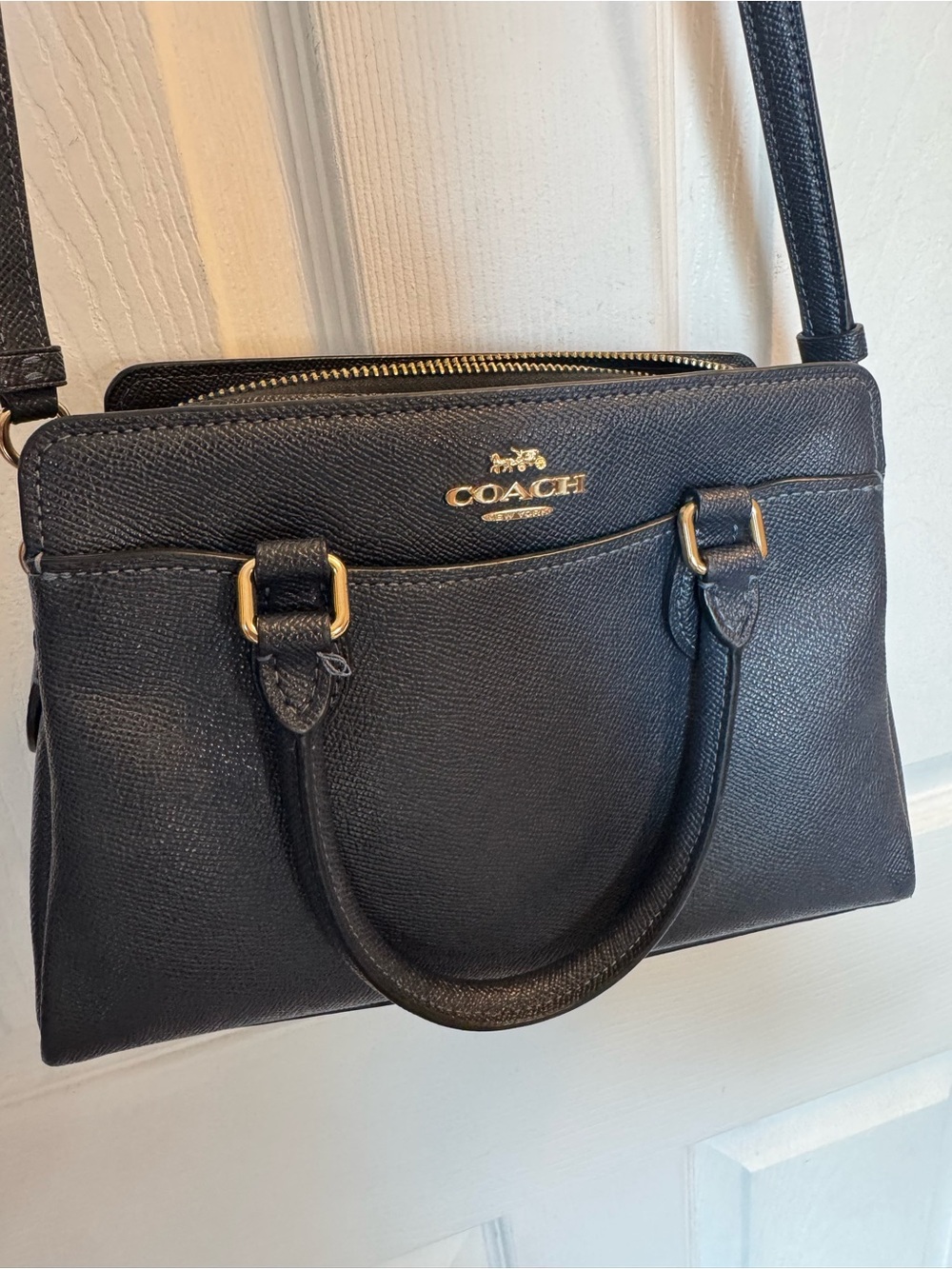 Coach Navy Leather Satchel with Gold Hardware